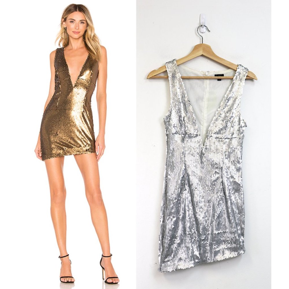 NBD Dinara Deep V-Neck Sequin Formal Mini Dress S